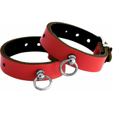 Kiotos Leather Leather Handcuffs Mini O-Ring Red