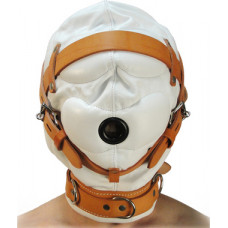 Xr Brands Total Sensory Deprivation Leather Hood - M/L - White