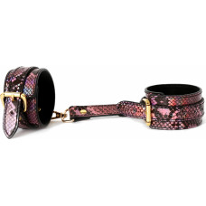 Kiotos Leather Hand Cuffs Gold/Pink Reptile