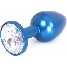 Kiotos Steel Aluminium Buttplug Blue with Clear Gem