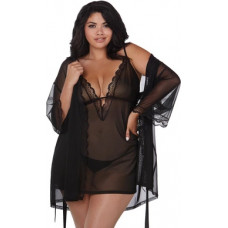 Dreamgirl Stretch Mesh Chemise and Robe Set - 3X