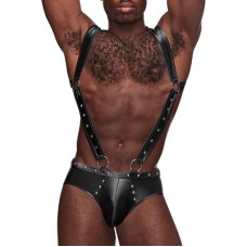 Male Power Uranus - Harness Style Open Back Jock Briefs with Suspender Straps - L/XL - Black