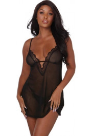 Dreamgirl Stretch Mesh Chemise un halātu komplekts - XL