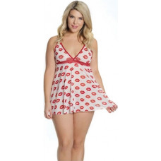 Coquette Lip Print Babydoll and Thong - Plus Size