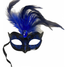 Kinky Mask Maska-Venetian Mask Dark Blue with Dark Blue Stone and Feather