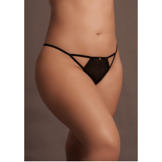 Le Désir By Shots Julie - Elastic Mesh Thong with Open Crotch , Adjustable Sliders and Golden Details - Plus Size