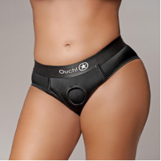 Ouch! By Shots Vibrating Strap-on High-cut Brief - XL/XXL - Black