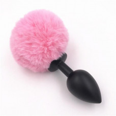 Power Escorts Bunny plug large black with pink tail 9,3 x 4,1 cm / 3,8 x 1.6 inch