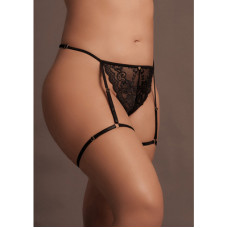 Le Désir By Shots Marie - Lace Thong with Garter , Adjustable Sliders and Golden Details - Plus Size