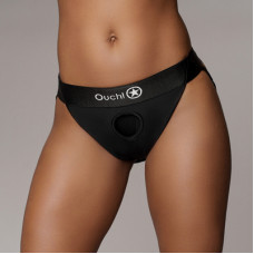 Ouch! By Shots Vibrating Strap-on Panty Harness with Open Back - M/L - Black