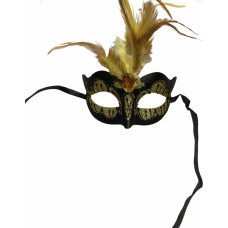 Kinky Mask Maska-Venetian Mask Yellow with Yellow Stone and Feather