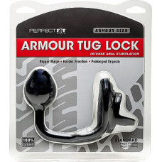 Perfectfitbrand Armor Tug Lock - кольцо для пениса с ремешком на шар и анальной пробкой - средний