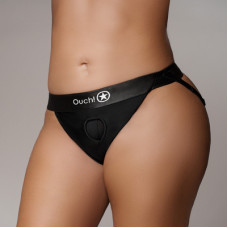 Ouch! By Shots Vibrating Strap-on Panty Harness with Open Back - XL/XXL - Black