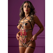 Daring Intimates Roses Strappy Teddy w. Pasties