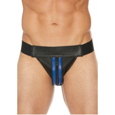 Ouch! By Shots Striped Front Leather Jock Strap with Zipper - L/XL