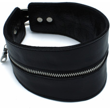 Kiotos Leather Black Leather High-Neck Collar with Zipper