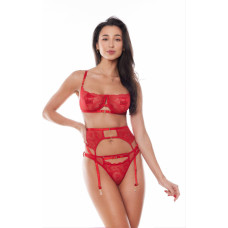 Anais AMOURA SET RED (bra,belt,string/biustonosz, pas, stringi) XS