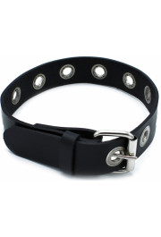 Kiotos Leather Black Leather Slim Collar with Multi-Metal Eyelets