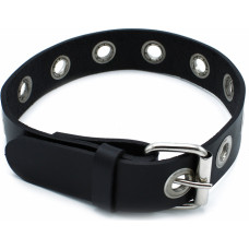 Kiotos Leather Black Leather Slim Collar with Multi-Metal Eyelets