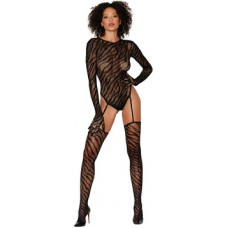 Dreamgirl Teddy Bodystocking koos sõrmekinnastega teemant – üks suurus – must