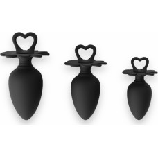 Power Escorts - Heart Plug Anal Starter 3-Pack - S, M & L - Black - quality Silicone - Colour box