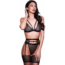 Baci - 3 gab Strappy Krūšturis, Prievīte un Biksīšu komplekts Melns M/L