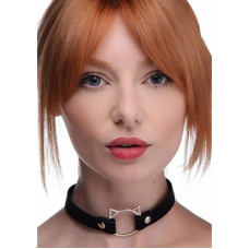 Xr Brands Kinky Kitty Ring Slim Choker - PU Leather - Black