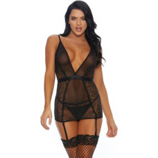 Forplay A Sheer Thing - Nightgown with Suspender Straps and Tights - S