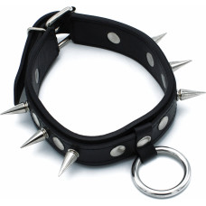 Kiotos Leather Black Leather Spiked Collar with O-Ring