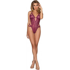 Dreamgirl Strappy Lace Teddy - One Size - Mulberry