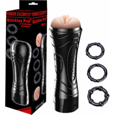 Power Escorts Quickes Pro - Vibrating masturbator + 3 pack cockring