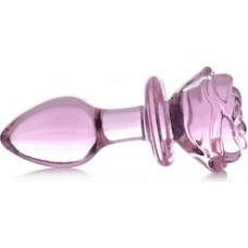 Xr Brands Pink Rose - Glass Butt Plug - Medium