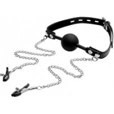 Xr Brands Silicone Ball Gag with Nipple Clamps