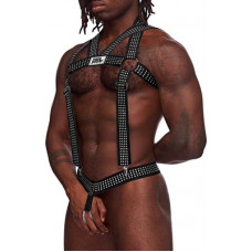 Male Power Elastic Harness with Studs - One Size - Black