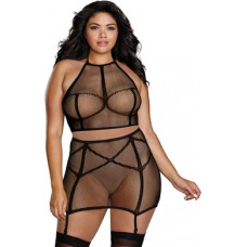 Dreamgirl Seamless Fishnet Two Piece Set - Plus Size