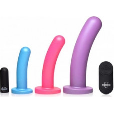 Xr Brands Trīskāršs tapiņš - vibrējošs silikona dildo komplekts ar tālvadības pulti