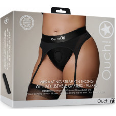 Ouch! By Shots Vibrējošas strap-on siksnas ar regulējamām prievītēm - XL/XXL - melnas