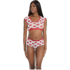 Coquette Crop Top and Shorts with Lip Print - One Size