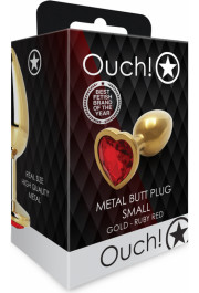 Ouch! By Shots Heart Gem Butt Plug - mazs - zelta/rubīna sarkans