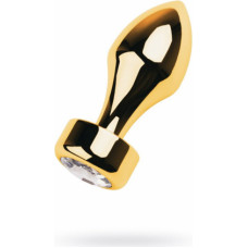 Toyfa Gold anal plug TOYFA Metal with white round-shaped gem , length 7 cm, diameter 2-3,5 cm, weight 140 gr