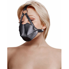 Ouch! By Shots Head Harness with Mouth Cover and Solid Ball Gag - Black