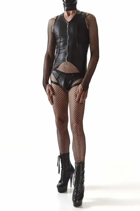 Regnes CRDSET002 Боди под кожу с сеткой и спортивными трусами – чёрный – S Фото num