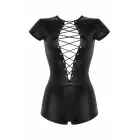Christine Lilith Short-Sleeve Bodysuit Black Wetlook, Lace-Up Front — Nuotrauka 4