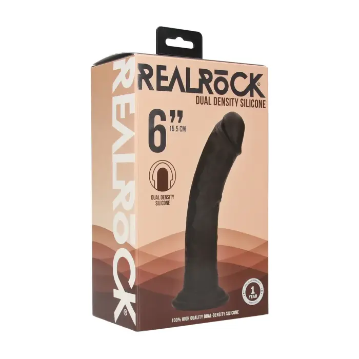Divu blīvumu silikona izliekts reālistisks dildo ar piesūcekni – melns – 15,5 cm