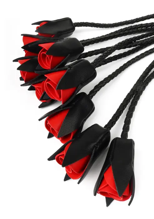 Genuine Leather Roses Whip – Black