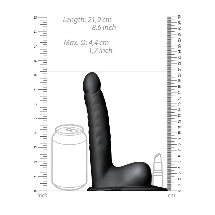 Rievots dobs strap-on ar bumbām – melns Foto 8