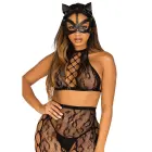 Leg Avenue kunstnahast needitud kassimask – must – One Size — Foto 1