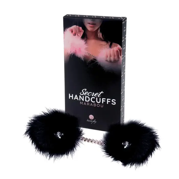 Чёрные металлические наручники с перьями Marabou