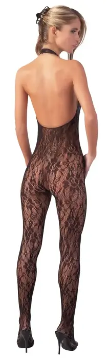 Melns tīkliņa catsuit ar kakla siksniņām un atvērtu starpkāju – L/XL Foto 3