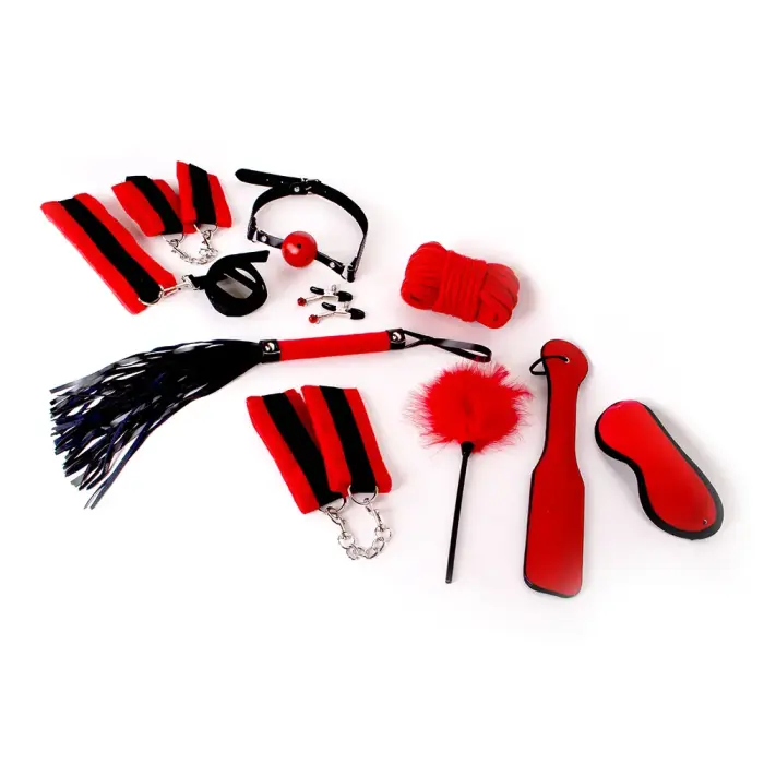 BDSM Starters Kit bondage set – 10 pcs – black/red